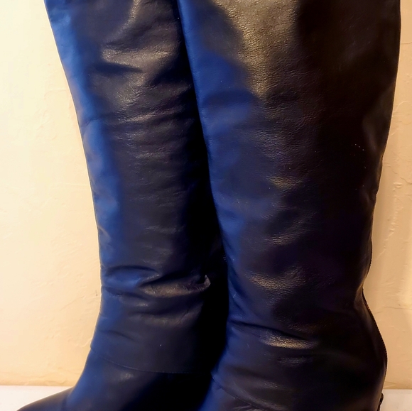 'Steve" by Steve Madden Maryn Black Leather Knee-High Boots Size 7M - Picture 1 of 9